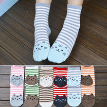 3D Animals Striped Cartoon Women Cat Footprints Cotton Floor Stockings er EF8