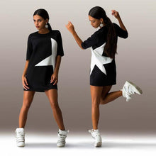 FashionWomen Casual Loose Star Printed Half Sleeve Short Mini Dress EF8