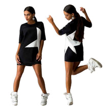 FashionWomen Casual Loose Star Printed Half Sleeve Short Mini Dress EF8
