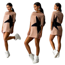 FashionWomen Casual Loose Star Printed Half Sleeve Short Mini Dress EF8