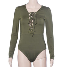 Fashion Deep V Neck Sexy Womens Long Sleeve Lace up Bandage Bodysuit Crop Tops Shirt Jumpsuit EF8