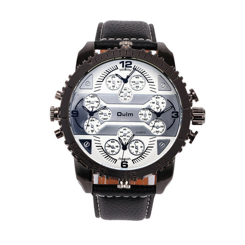 Fashion Quartz Men Wrist Watches 4 Time Zone Leather Starp Colorful Analog Watch EF8