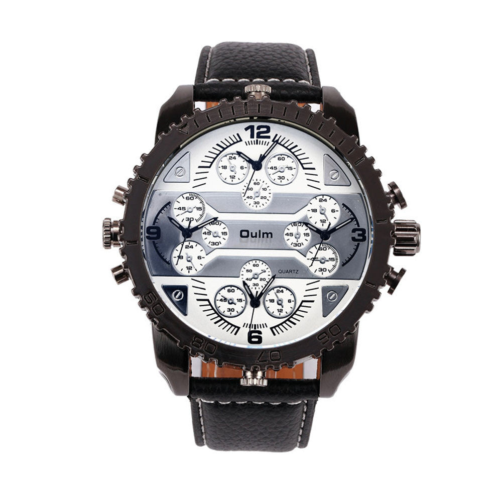 Fashion Quartz Men Wrist Watches 4 Time Zone Leather Starp Colorful Analog Watch EF8