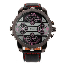 Fashion Quartz Men Wrist Watches 4 Time Zone Leather Starp Colorful Analog Watch EF8