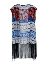 Fashion The Ethnic Style Blouses Print Mode Sleeveless Contrast Color Shirt Cardigan Tassel Kimono EF8