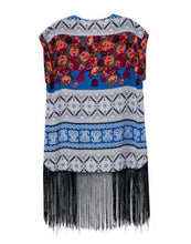 Fashion The Ethnic Style Blouses Print Mode Sleeveless Contrast Color Shirt Cardigan Tassel Kimono EF8