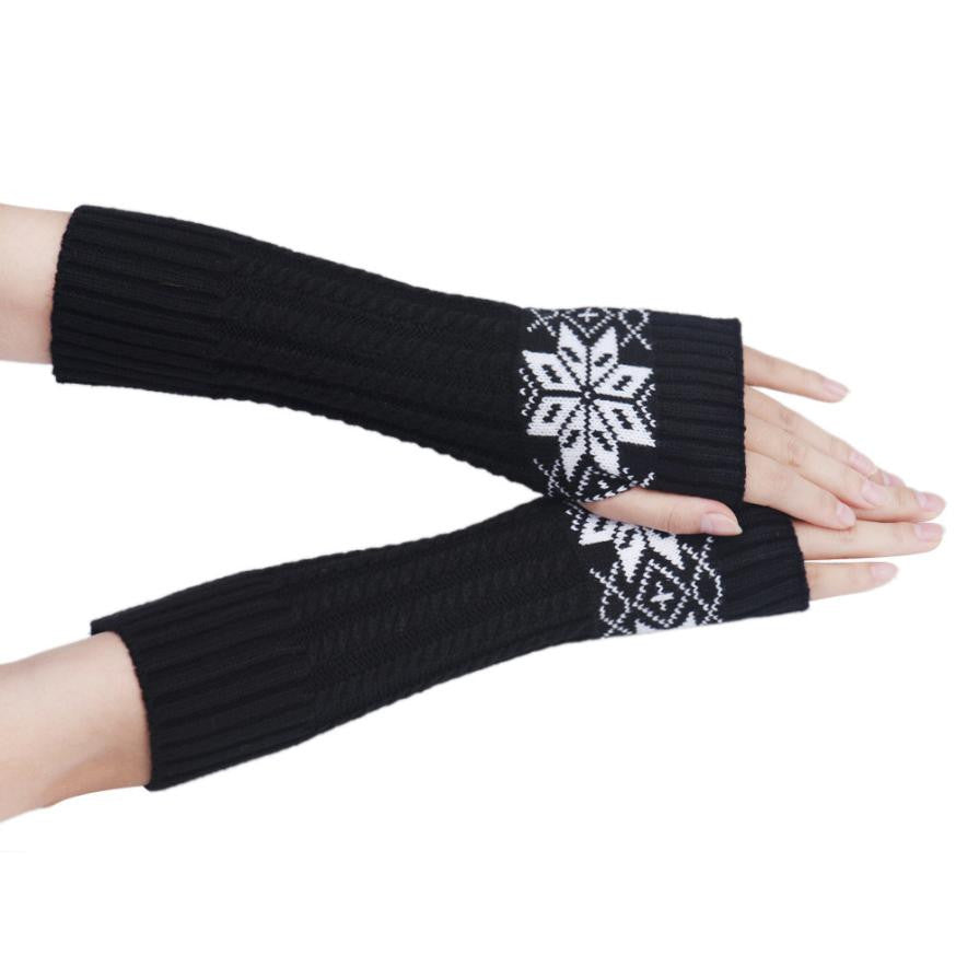 Fashion Women's Warm Snow Pattern Knitting Half Fingerless Gloves Hand Arm Gloves Women EF8