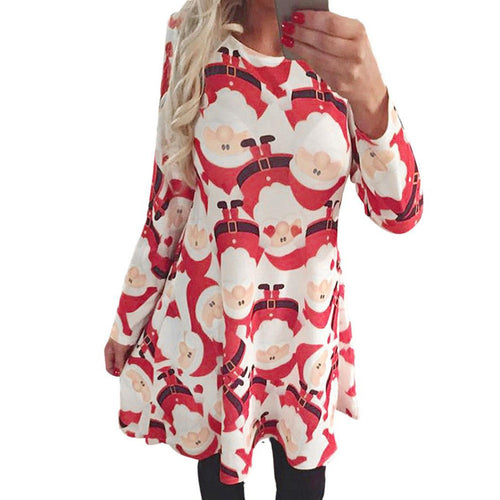 Ladies Women Long Sleeve Olaf Santa Printing Party Swing Dress Fast Shipping EF8