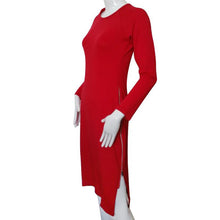 Lady Long Sleeve Side Split Zipper Up Slim Fit Red Bodycon Dress Plus Size EF8
