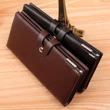 Men Long Section Button Bifold Business Leather Wallet Card Coin Wallet Purse Husband Boyfriend Gift EF8