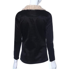 Patchwork Women's Fur Collar Outwear Cardigan Coat Black EF8