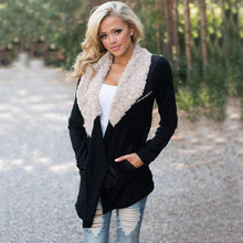 Patchwork Women's Fur Collar Outwear Cardigan Coat Black EF8