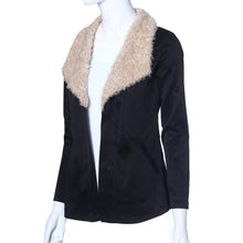 Patchwork Women's Fur Collar Outwear Cardigan Coat Black EF8