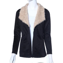 Patchwork Women's Fur Collar Outwear Cardigan Coat Black EF8