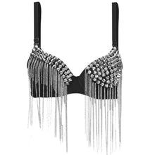 Sexy Bras Women Party All-over Spike Rivet Tassels Metallic Punk Dance Bra EF8
