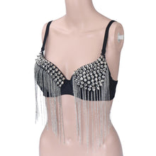 Sexy Bras Women Party All-over Spike Rivet Tassels Metallic Punk Dance Bra EF8