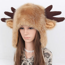 Women Ladies Fur Russian Pillbox Hat Women's Warm Hat Elk Horn EF8