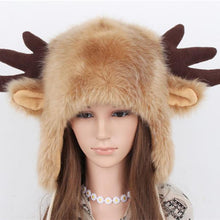 Women Ladies Fur Russian Pillbox Hat Women's Warm Hat Elk Horn EF8