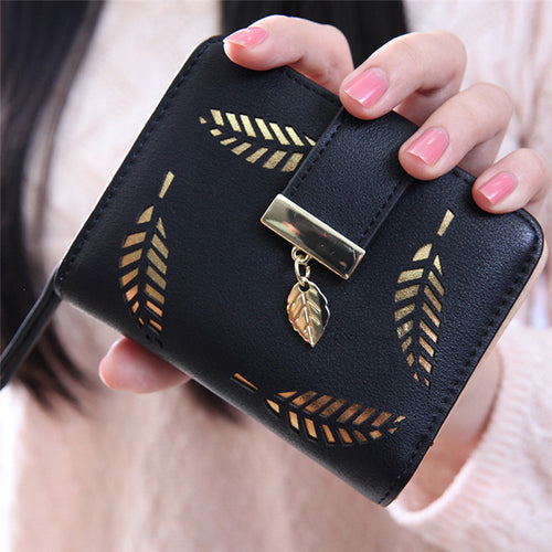 Quality Guarantee Women Fashion Leaf Bifold Wallet Leather Clutch Card Holder Purse Lady Short Handbag carteras EF8