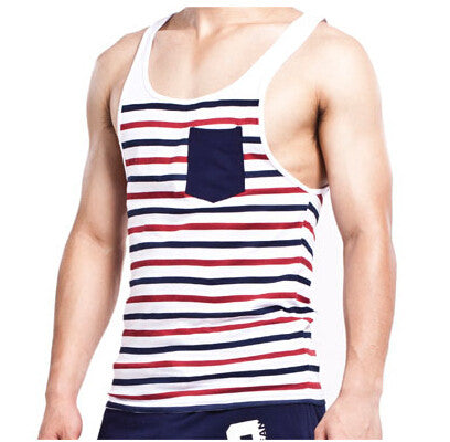 Fashion Men's Stripes Tank Top Muscle Sleeveless T-Shirt Cotton Men's Tanks Underwear M~XL Fast Shipping EF8
