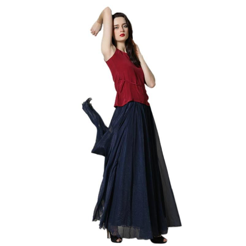 Style Skirts Womens High Waist Pleated Long Skirt Ladies Casual Beach Maxi Skirts saia faldas 11 Colors EF8
