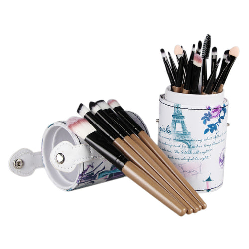 20pc Makeup Brushes Cosmetic Set Eyeshadow Brush Blusher Wood Superior Soft Cosmetic Tools Leather Cup Holder Case EF8