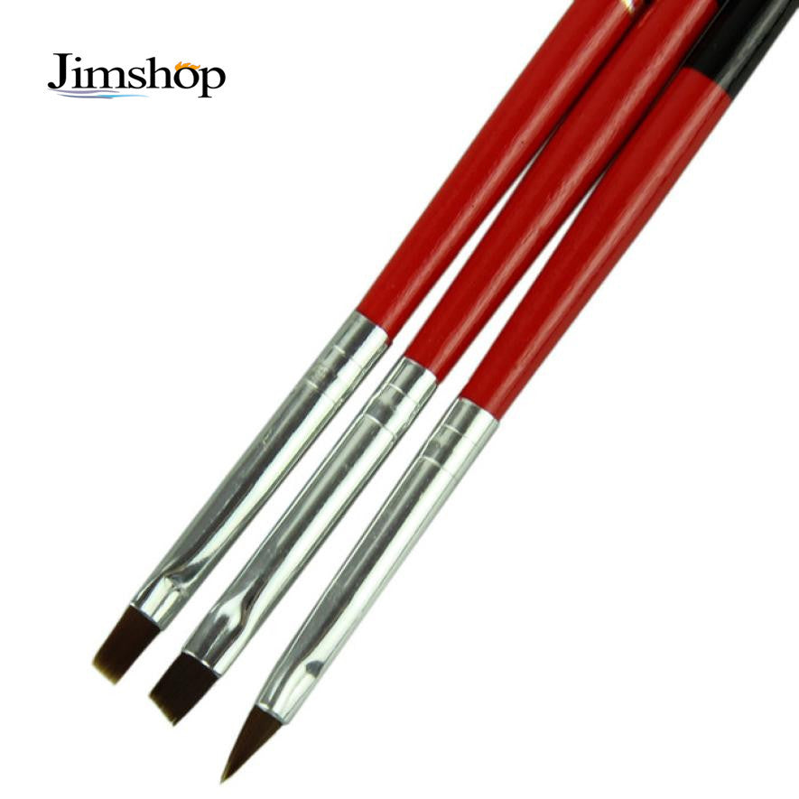 3pc nail art decorations Red Soft brush set tools professional painting pen for false nail tips UV nail gel polish EF8