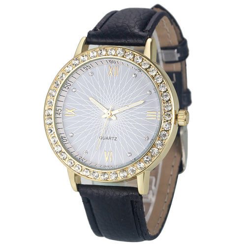 8 Colors Geneva Fashion Diamond Analog Leather Quartz Wrist Watch Women Montre femme EF8
