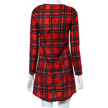 Fashion Elegant Red Plaid Long Sleeve Slim O-neck Fit Dress Contrast Lattice Dress Celebrity Women Dresses EF8