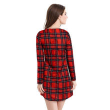 Fashion Elegant Red Plaid Long Sleeve Slim O-neck Fit Dress Contrast Lattice Dress Celebrity Women Dresses EF8