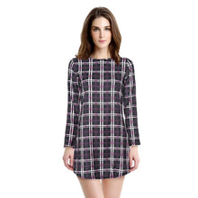 Fashion Elegant Red Plaid Long Sleeve Slim O-neck Fit Dress Contrast Lattice Dress Celebrity Women Dresses EF8