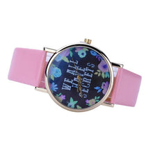 ing Women Leisure Fashion Collocation Letters Leather Wrist Watch Flower Print Analog Quartz Watch Tables EF8