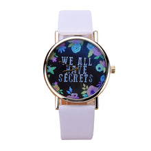 ing Women Leisure Fashion Collocation Letters Leather Wrist Watch Flower Print Analog Quartz Watch Tables EF8