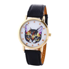 Cat Printed Women Men Fashion Leather Band Analog Quartz Vogue Wrist Watches Watch EF8