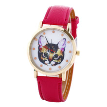 Cat Printed Women Men Fashion Leather Band Analog Quartz Vogue Wrist Watches Watch EF8