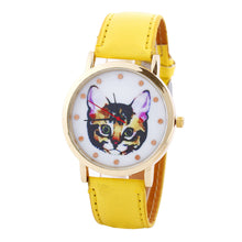 Cat Printed Women Men Fashion Leather Band Analog Quartz Vogue Wrist Watches Watch EF8