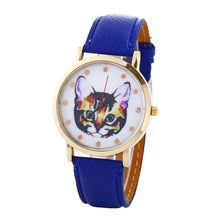 Cat Printed Women Men Fashion Leather Band Analog Quartz Vogue Wrist Watches Watch EF8