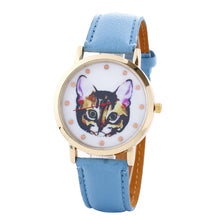 Cat Printed Women Men Fashion Leather Band Analog Quartz Vogue Wrist Watches Watch EF8