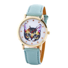 Cat Printed Women Men Fashion Leather Band Analog Quartz Vogue Wrist Watches Watch EF8