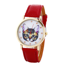 Cat Printed Women Men Fashion Leather Band Analog Quartz Vogue Wrist Watches Watch EF8