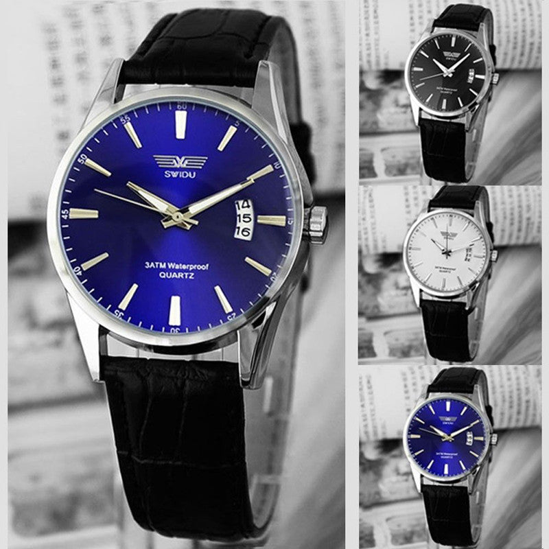 Classic Fashion Luxury Black Leather Strap Calendar Quartz Mens Date Wrist Watch Fast Shipping EF8