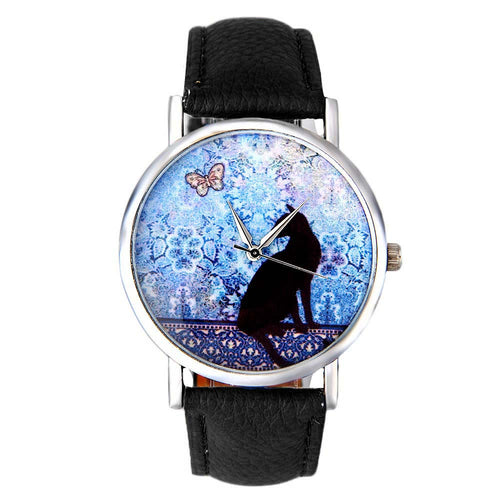 Cute Cat Pattern Watch Women Girl Dress Leather Band Analog Quartz WristWatch Vogue relogio feminino EF8