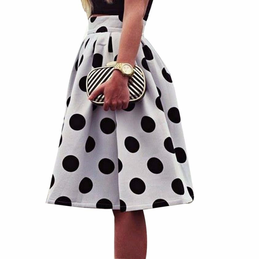 European Fashion Women White Bodycon Polka Black Dot Umbrella Midi Skirt Retro Puff Skirts EF8