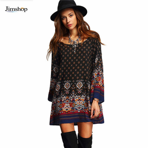 Fashion Bohemian Dress Print Beach Vintage SexyVestidos Casual Ladies Clothing Women Robe Party Dresses EF8