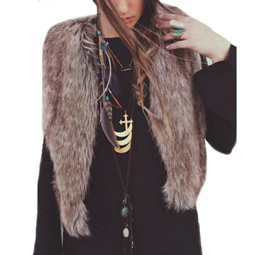 Fashion Sleeveless Outerwear Warm Women Long Hair Faux Fur Short VJacket Waistcoat Coat EF8