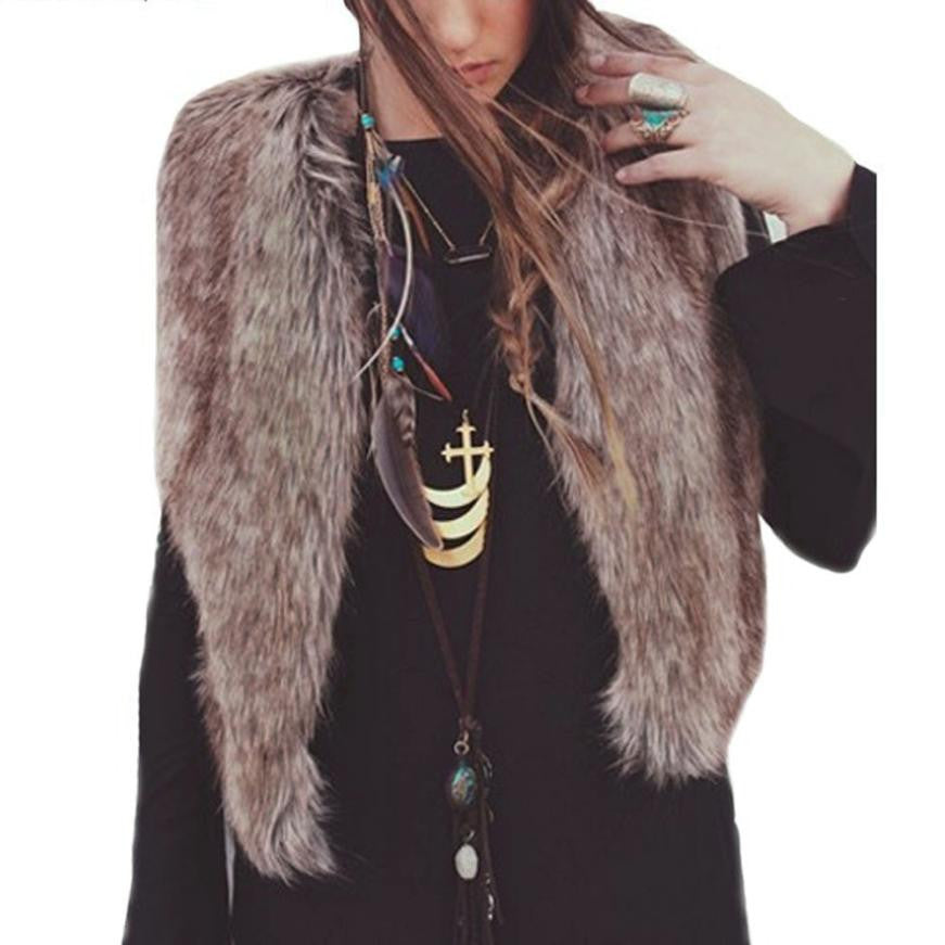Fashion Sleeveless Outerwear Warm Women Long Hair Faux Fur Short VJacket Waistcoat Coat EF8