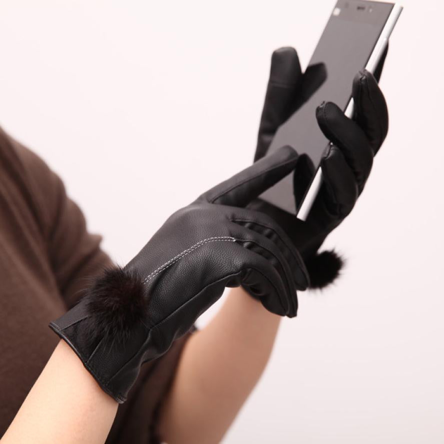 Fashion Women Girls Soft Leather Mitten Gloves Warm Driving Gloves Women EF8