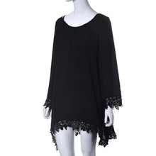 Asymmetric Clothing O-Neck Casual Women Black Long Sleeve Tassels Loose Mini Dress EF8