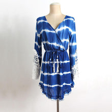 Fashion Women Lady V Neck Long Sleeve Splicing Floral Lace Elegant Sexy Slim Mini Boho Dress EF8