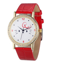 Fashion Women Diamond Cat Analog Leather Quartz Wrist Watch Watches EF8